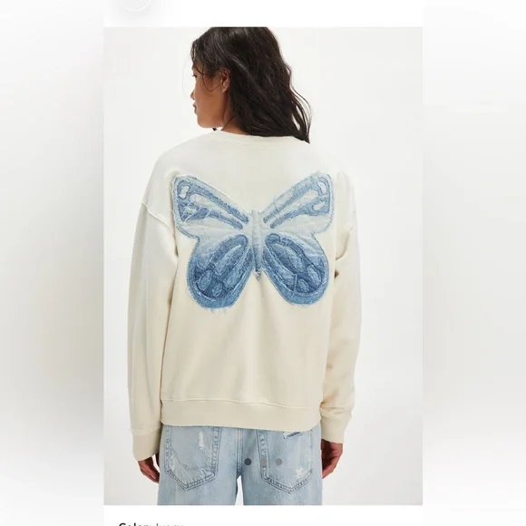 Free People x Tricia Fix Indigo Butterfly Crew | M | Designer Collab - Picture 1 of 7